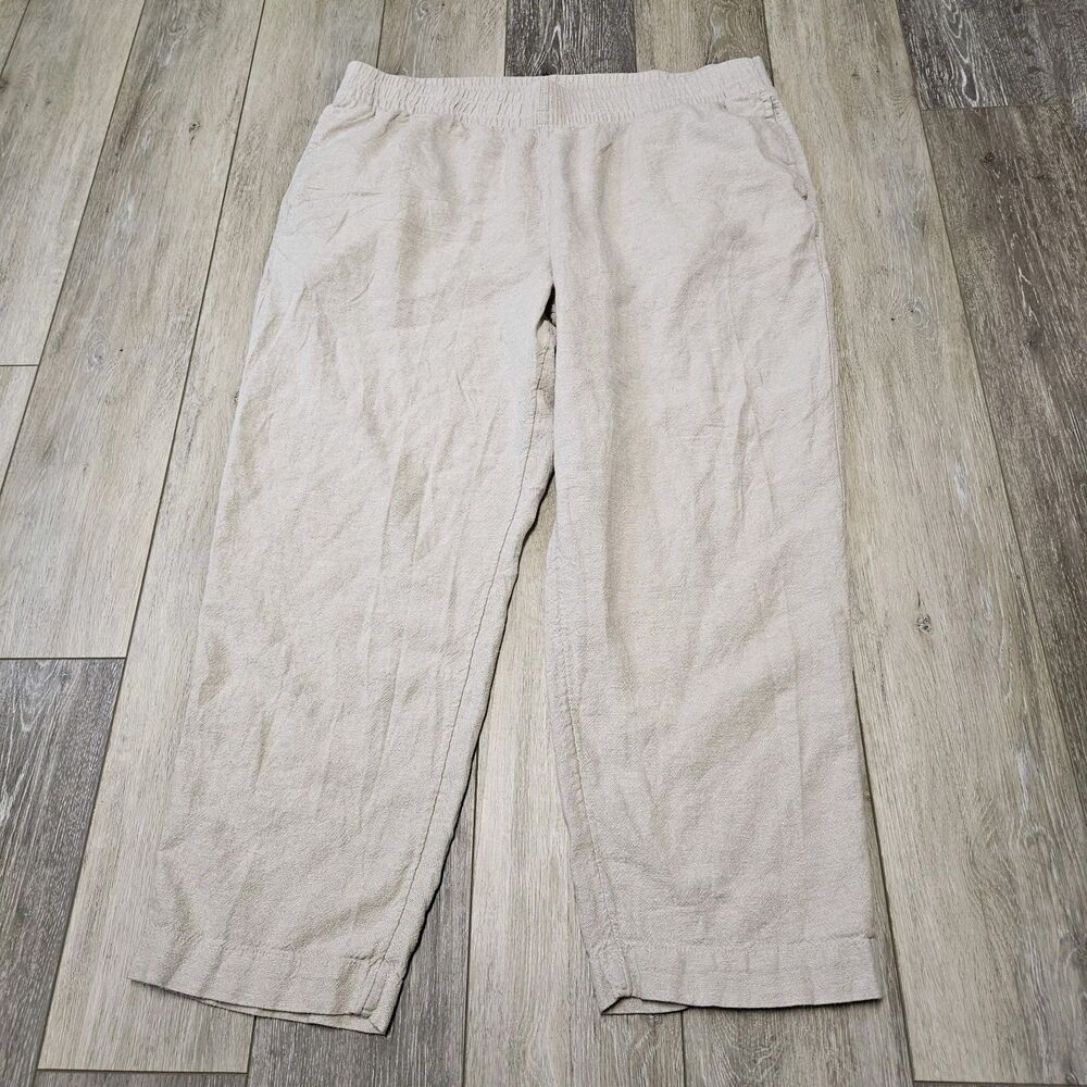 Old Navy Linen Blend High Rise Comfort Waist Cropped Pants Beige Tan Women's XL
